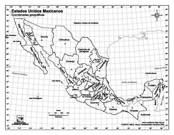 Mapa de México con coordenadas geográficas