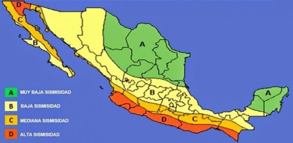 Mapa de zonas sísmicas de México